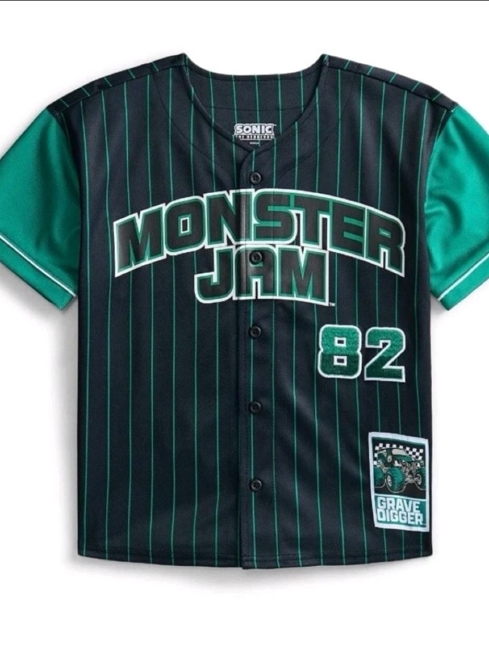 Monster Jam Kids' Black And Green Grave Digger 82 Jersey Size Medium 8